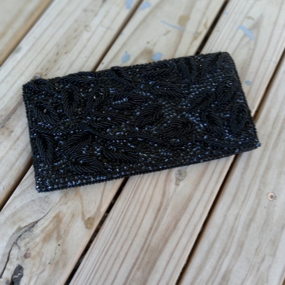 Women's Vintage Beaded Black Clutch Evening Purse